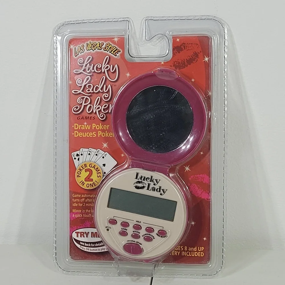 Lucky Lady Poker Games Las Vegas Styles Mirror in Lid Handheld Compact 2003 Rare